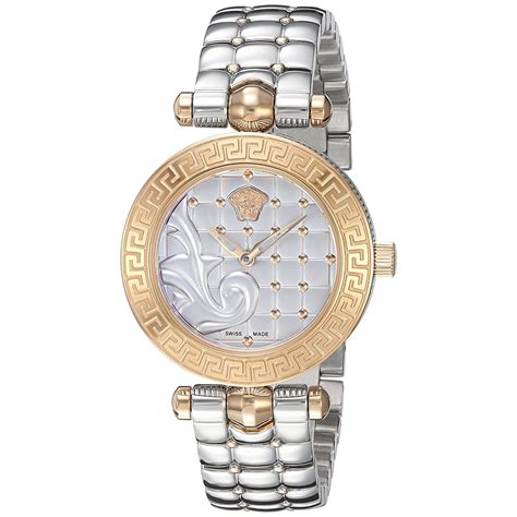 versace ladies watch silver round with leather band|watch bands replacement for versace.